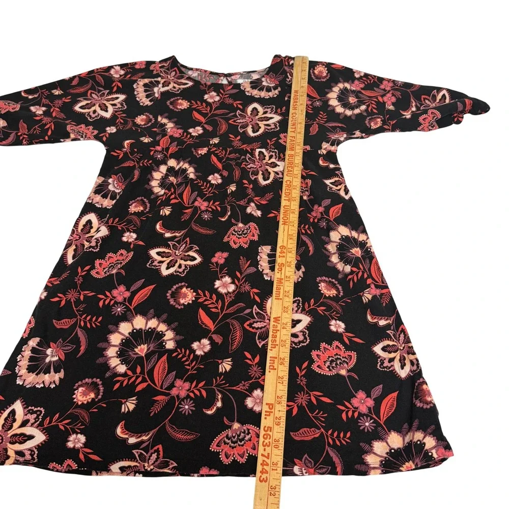 Old Navy Girls Large Floral Babydoll Dress‎ Black Pink 3/4 Sleeve Cotton Mix